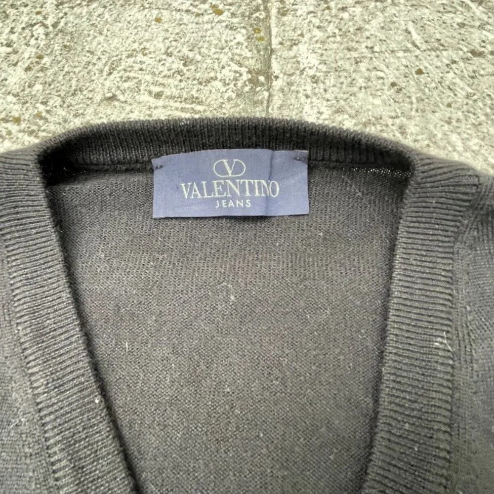Valentino Men Sweater Black Long Sleeve Pull Over V Neck Size 56 XXL Authentic - Picture 5 of 9